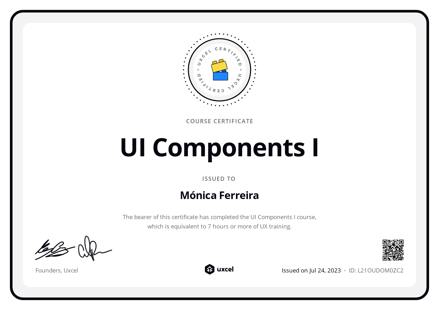 Mónica Ferreira's certificate